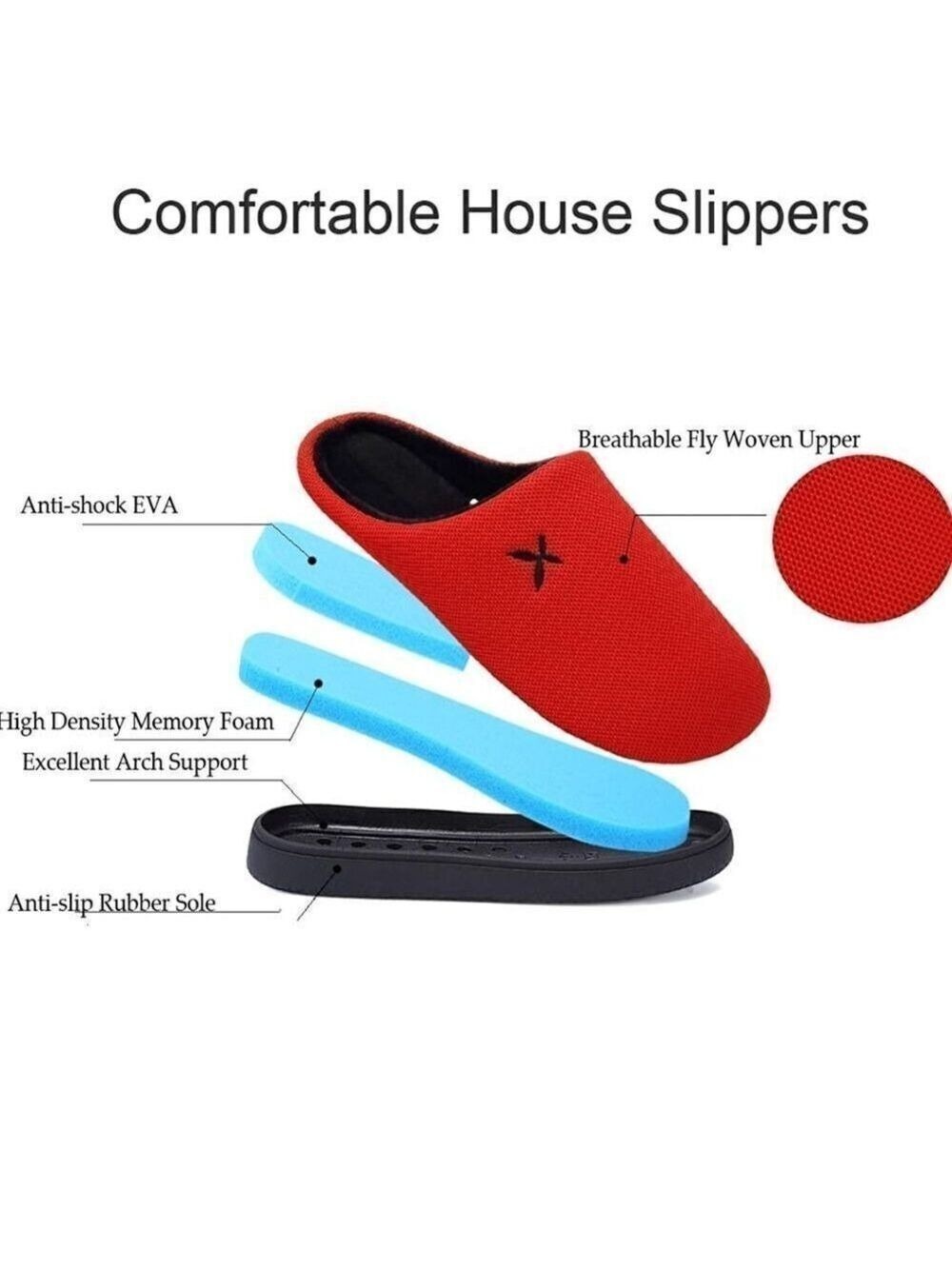 NWT Memory Foam Slippers for Women Slip on Cotton  Non-Slip Rubber Size 8-8.5 - Picture 6 of 8
